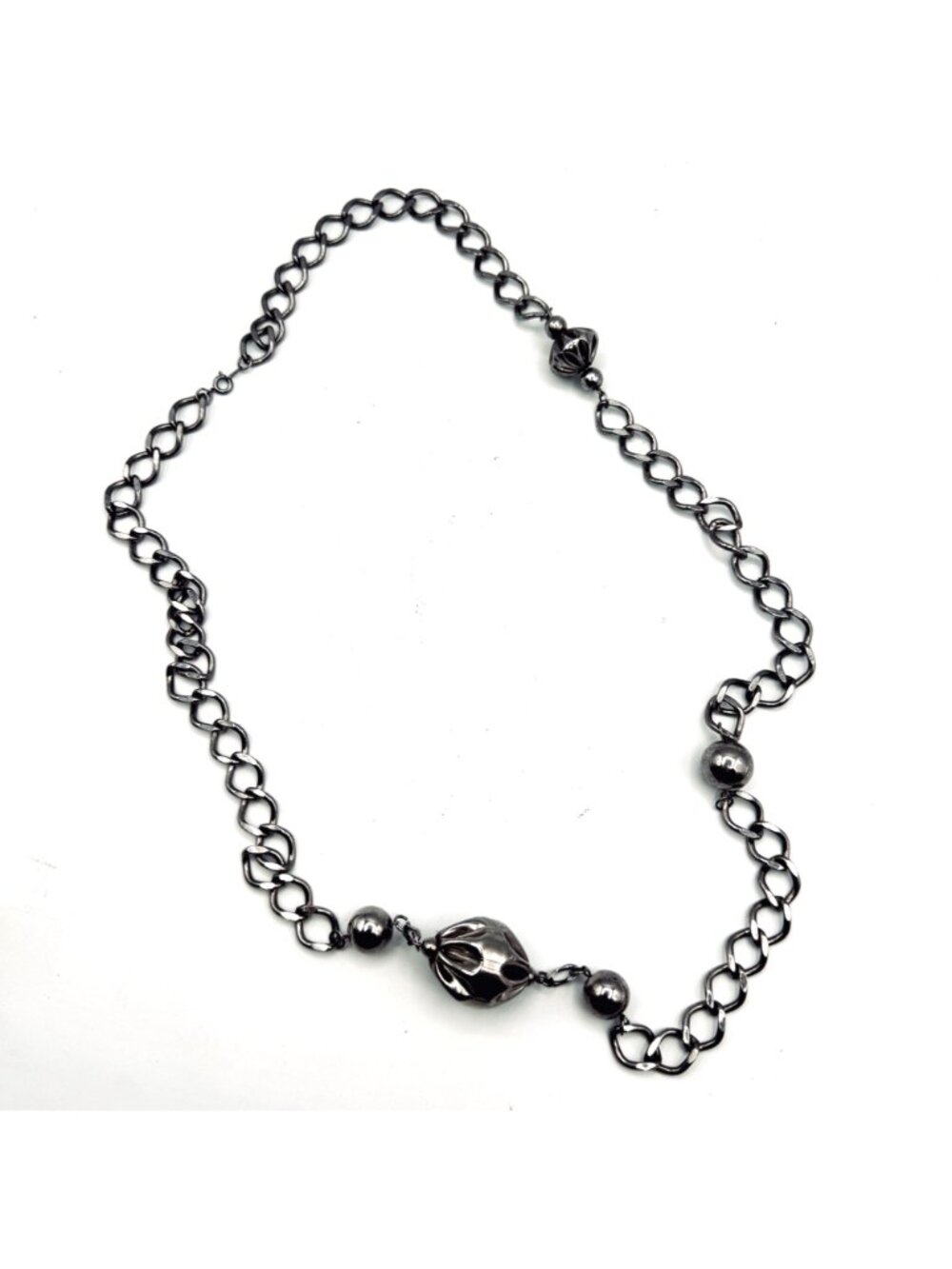 Vintage Chunky Metal Necklace Mid-Century Brutalist Silver Tone Beads Chain 32" - Picture 9 of 10